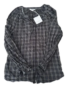 Beach Lunch Lounge Women’s Plaid Button Down NWT Gray Long Sleeve Small - Picture 1 of 4