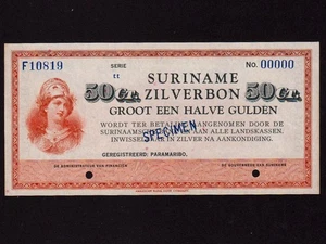 Surinam: P-104s, 1/2 florín = 50 centavos, 1940 * Espécimen * UNC * - Imagen 1 de 2