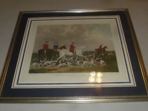 FRAMED EARL OF DERBYS STAG HOUNDS  PRINT RICARD WOODMAN ANTIQUE COLOR ENGRAVING - Picture 1 of 10