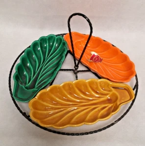 VALLAURIS Superbe  plateau service à apéritif tricolore et son support métal - Bild 1 von 8