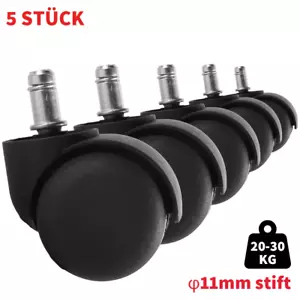 5X HARTBODENROLLEN BÜROSTUHLROLLEN PARKETT LAMINAT 50MM STIFT Ø11MM STUHLROLLEN - Bild 1 von 12