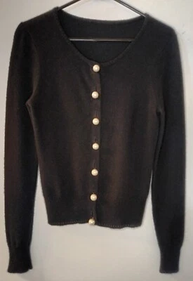 Bolo Y2k Cashmere Cardigan Sweater Sz Small Black Pearl  Buttons Women Unbranded - Image 1 of 4