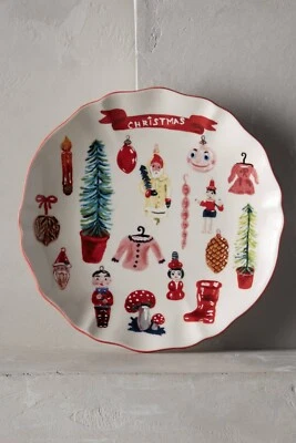 Anthropologie Plate NATHALIE LETE Dessert PARISIAN ORNAMENTS  Red CHRISTMAS NWT - Image 1 of 3