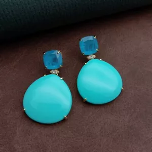 Blau Türkis Ohrstecker Ohrringe Heilkristall Ohrring Boho Schmuck - Bild 1 von 6