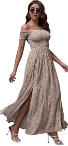 Maxi Vestido Mediano Floral Cottage Core Calado Boho Ditsy Fuera del Hombro Dividido Largo - Imagen 1 de 9