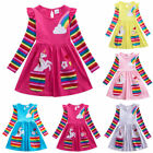 Kid Girls Rainbow Unicorn Printed Princess Dress Ruffle Long Sleeve Sundress CN