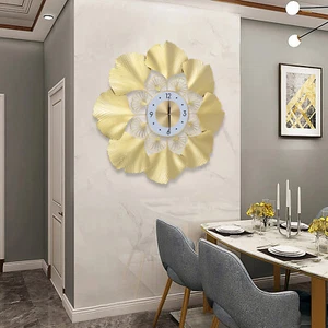 Reloj de Pared Dorado Redondo Ginkgo Biloba Luz Estilos de Lujo Arte de Pared Regalo Decoración de Pared - Imagen 1 de 11