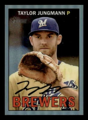 2016 Topps Heritage Chrome Refractor (1:43) #489 Taylor Jungmann Brewers 257/567 - Image 1 of 2