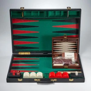 Luxury Vtg Faux Leather Backgammon Full & Travel Game Board 2 Complete Sets Lot - Picture 1 of 7