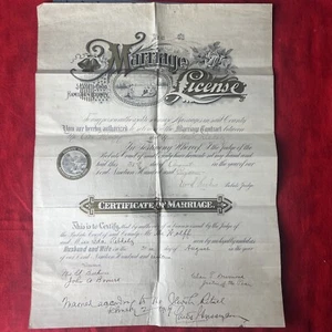 CERTIFICADO DE LICENCIA DE MATRIMONIO DE COLECCIÓN emitido 1918 HAMILTON COUNTY OHIO (h9) - Imagen 1 de 14