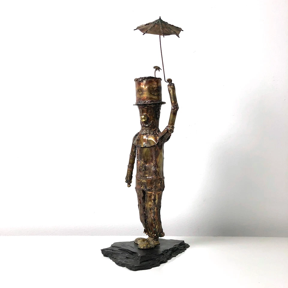 Tall Vintage Mid Century Modern Brutalist Brass Clown Sculpture Curtis Jere Era - Image 1 of 4