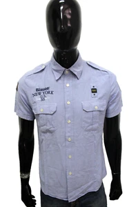 Shirt Blauer Men L short Sleeves Military Logo Embroidered Blue USA New York - Picture 1 of 18