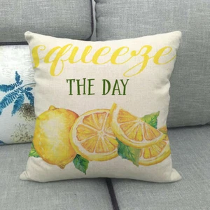2x Lemon Print Cushion Covers Vintage Home Decoration - Picture 1 of 3