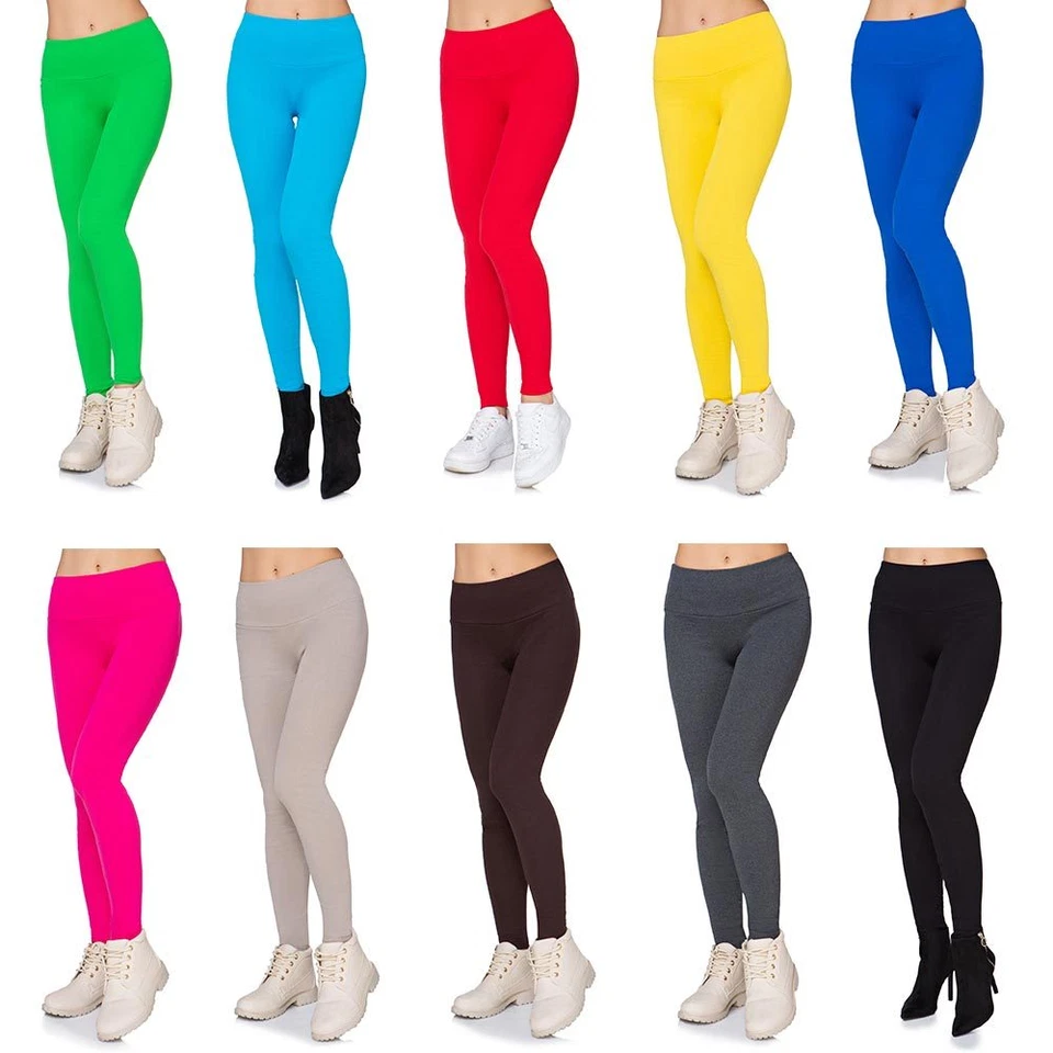 High Waisted Cotton Leggings with Pockets Womens Full Length Stretchy Pants LPK - Image 1 of 1