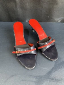 VTG St John Women’s Open Toe Slip On Leather Heel, Buckle Accent Blue & Red Sz 8 - Picture 1 of 13