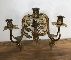 French Bronze 3 Arm Figural Gas Wall Sconce - Picture 1 of 15