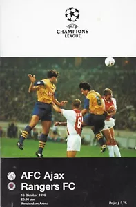 AFC AJAX V RANGERS ~ CHAMPIONS LEAGUE 16 OCTUBRE 1996 ~ PROGRAMA DE PARTIDOS - Imagen 1 de 1