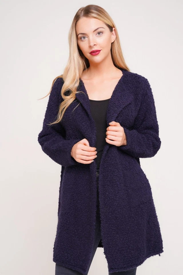 New Ladies Italian Open Front Layering Waterfall Wool Mix Warm Boucle Jacket - Image 1 of 1