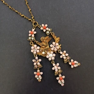 Michal Negrin Necklace Victorian Revival Angel Floral Shabby Chic Romantic VTG - Picture 1 of 17