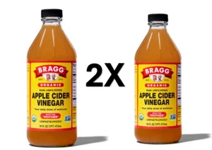 2 x BRAGG Organic Apple Cider Vinegar w/h The Mother 16floz 473ml- Double Pack - Picture 1 of 3