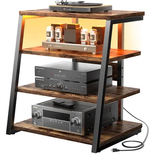 4-Tier AV Media Stand with Power Strips & LED Audio Tower Entertainment Center - Picture 1 of 10