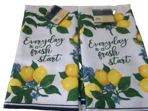 2 gleiche bedruckte Mikrofasertücher (15""x25"") ZITRONEN, ALLTAG IST EIN NEUANFANG, - Bild 1 von 2
