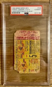 1956 WORLD SERIES GAME 5 DON LARSEN PERFECT GAME MICKEY MANTLE HR#8 TICKET🎟️PSA - Picture 1 of 20