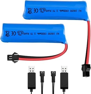 2x 3.7V 1500mAh Li-ion Battery Rechargeable with SM 2Pin Plug Charger for RC Car - Picture 1 of 7