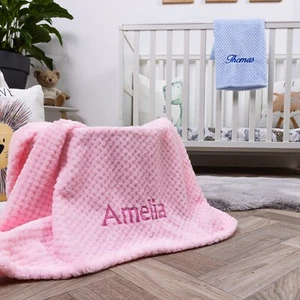 Personalised Baby Blanket Embroidered Name Gift Newborn Boy Girl Soft Fleece - Picture 1 of 21