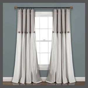 95"x40" Farmhouse Linen Button Light Filtering Window Curtain Panel Gray/White - Picture 1 of 5