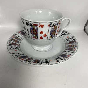 Royal Cuthbertson Tasse und Untertasse schmutzabweisend Spielkarte Porzellan 2 Stück Set - Bild 1 von 13