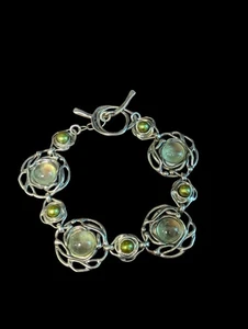 Hagit Gorali Green Cabochon and Sterling Silver Bracelet - Picture 1 of 8