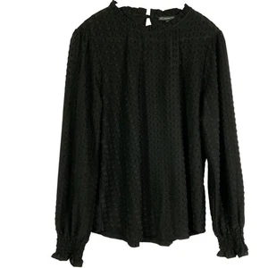 Blusa negra manga larga Adrianna Papell nueva con etiquetas, cuello simulado con volantes, clip texturizado - Imagen 1 de 14