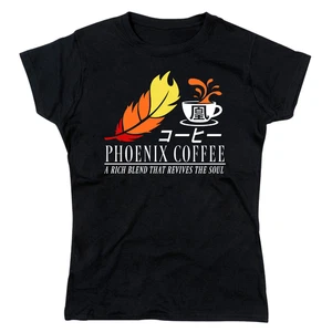 Ladies Phoenix Coffee Final Fantasy Inspired Premium Black Heavy Cotton T-Shirt - Picture 1 of 2