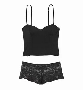 Victoria's Secret Modal Soft & Lace Trim V-Neck Cami Set Size L Black Pajama NWT - Picture 1 of 6