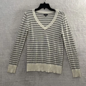 Espléndido Suéter Mujer Top Multicolor Pequeño Rayas Manga Larga Cuello en V Pullover - Imagen 1 de 11