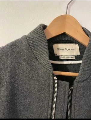 Oliver Spencer Mens Bomber Jacket Wool Size Medium Grey 40 - Image 1 of 3