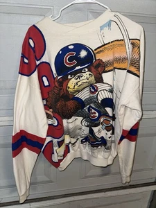 RARE Vintage 1986 Chicago Cubs Artist Jack Davis Crew Sweater All Over Print L - Picture 1 of 6