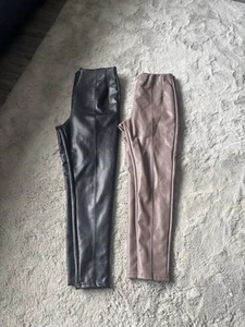 2 X NEW LOOK Faux Leather Leggings Size 12 Black And Mid Brown - Picture 1 of 5