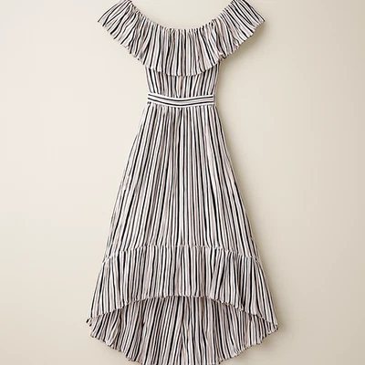 Maxi Vestido a Rayas Hombro Descubierto -Talla L - Fluido y Elegante Estilo de Verano - Usado Una Vez Foto 1 de 4