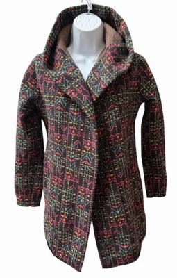 Cárdigan Anthropologie Field Flower 100% Lana S Geométrico Frente Abierto Capucha Gruesa Foto 1 de 4