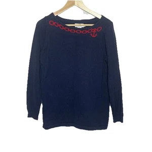 Suéter Pullover Vineyard Vines Mujer M Algodón Azul Marino Rojo Cuello Barco Náutico - Imagen 1 de 6