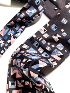 EMILIO PUCCI FIRENZE VINTAGE ARTISTIC PATTERN TIE GEOMETRY PASTEL ITALY BLACK - Picture 1 of 17