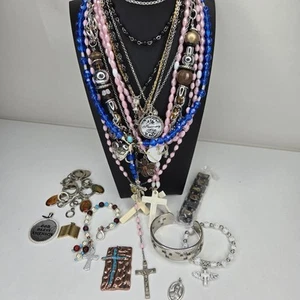Große Menge Schmuck Lot Nachlass Vintage t Modern Mix 13 Unzen Kostüm Rosenkranz katholisch christlich - Bild 1 von 12