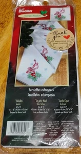 Bucilla Stamped Holiday Santa Napkins Kit Pack of 4 Unopened - Picture 1 of 3