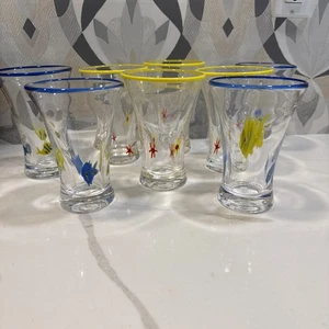 Set of 4 Hand-Blown Annieglass Tumblers Signed Studio Art Glass Daisy Or Fish - Picture 1 of 14