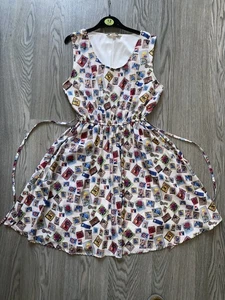 Ladies Beau Sz 12 Ivory Mix Postage Stamp Sheer Fit/Flare Dress By Yumi ❤️ L34 - Picture 1 of 20