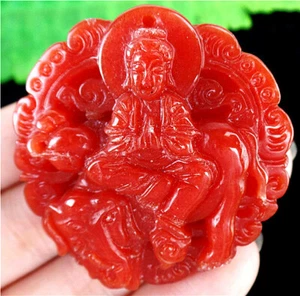 47x10mm Red Jade Facet Buddha Pendant Beads HL80853 - Picture 1 of 1