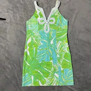 Lilly Pulitzer Dress Womens 6 Tessa Shift Green Sheen Fronds Place Embroidered - Picture 1 of 12