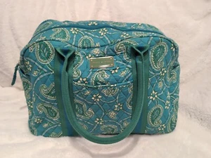 Tommy Hilfiger Travel Tote Quilted Blue Green Paisley Cotton Beach Luggage Soft - Picture 1 of 7